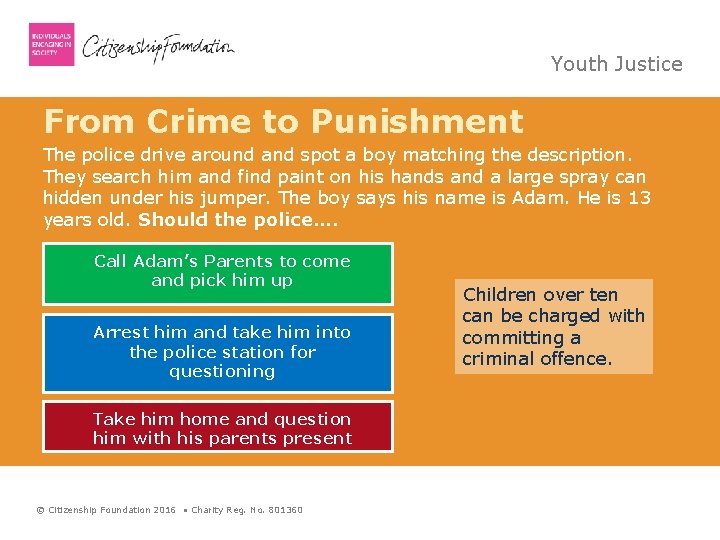 Youth Justice From Crime to Punishment The police drive around and spot a boy