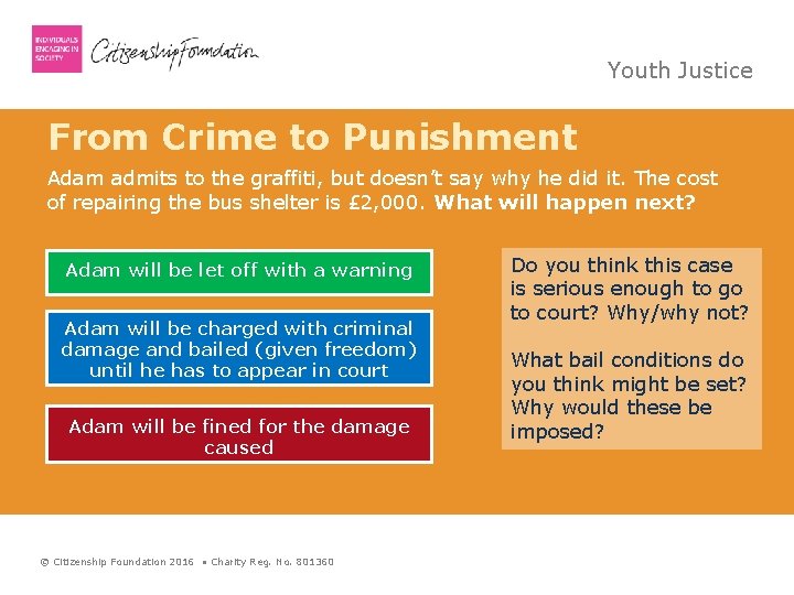 Youth Justice From Crime to Punishment Adam admits to the graffiti, but doesn’t say
