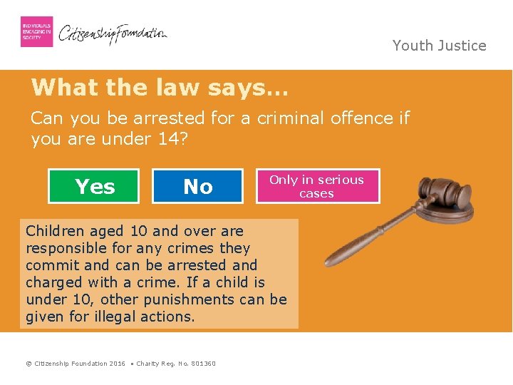 Youth Justice What the law says… Can you be arrested for a criminal offence