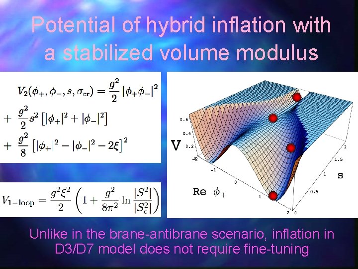 Potential of hybrid inflation with a stabilized volume modulus Unlike in the brane-antibrane scenario,