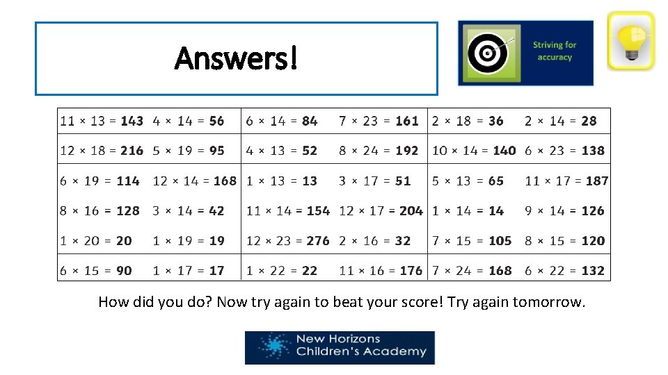 Answers! How did you do? Now try again to beat your score! Try again