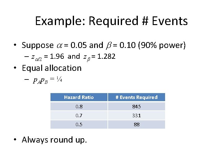 Example: Required # Events • Suppose a = 0. 05 and b = 0.