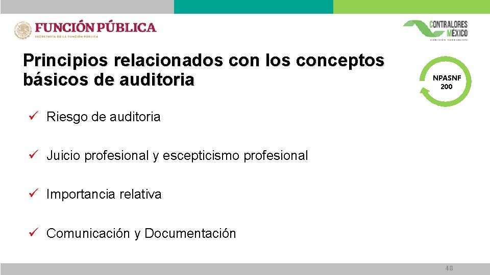 Principios relacionados con los conceptos básicos de auditoria NPASNF 200 ü Riesgo de auditoria Principios relacionados con los conceptos básicos de auditoria NPASNF 200 ü Riesgo de auditoria