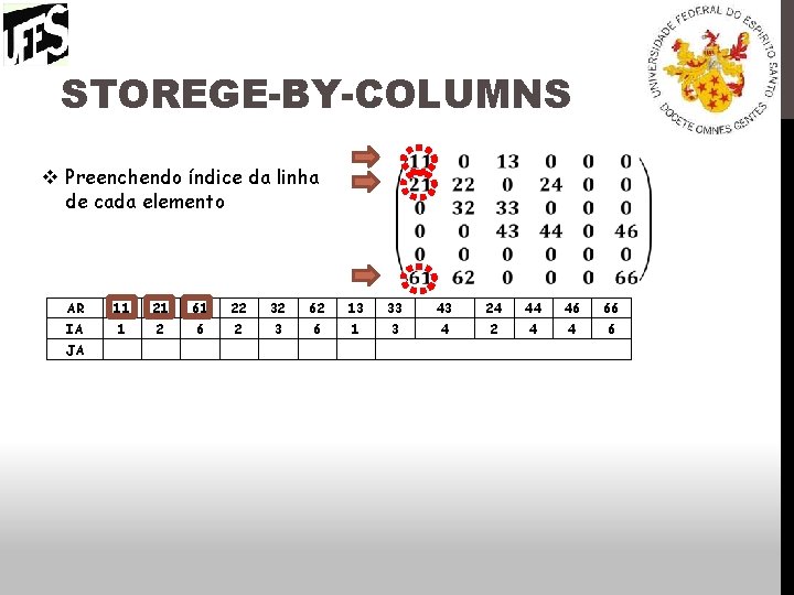 STOREGE-BY-COLUMNS v Preenchendo índice da linha de cada elemento AR 11 21 61 22