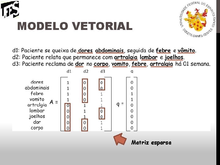 MODELO VETORIAL Matriz esparsa 