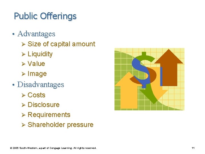 Public Offerings • Advantages Ø Size of capital amount Ø Liquidity Ø Value Ø