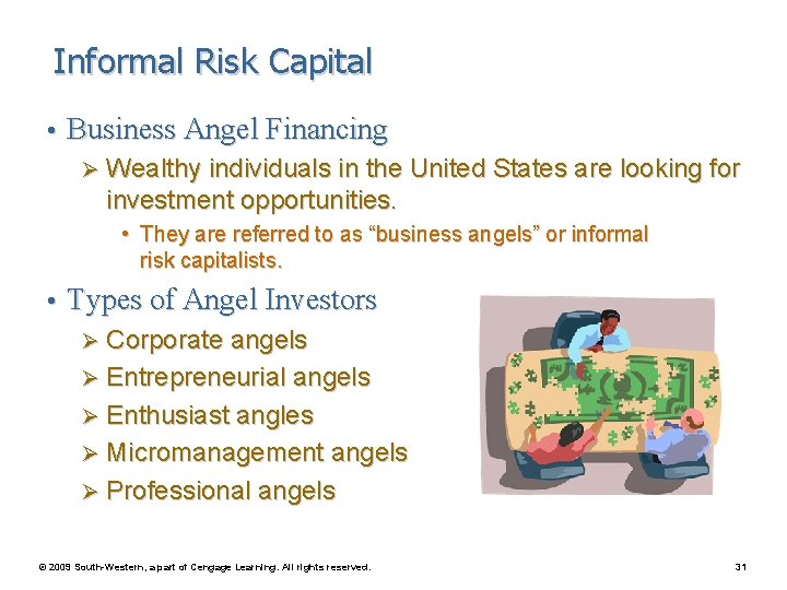 Informal Risk Capital • Business Angel Financing Ø Wealthy individuals in the United States