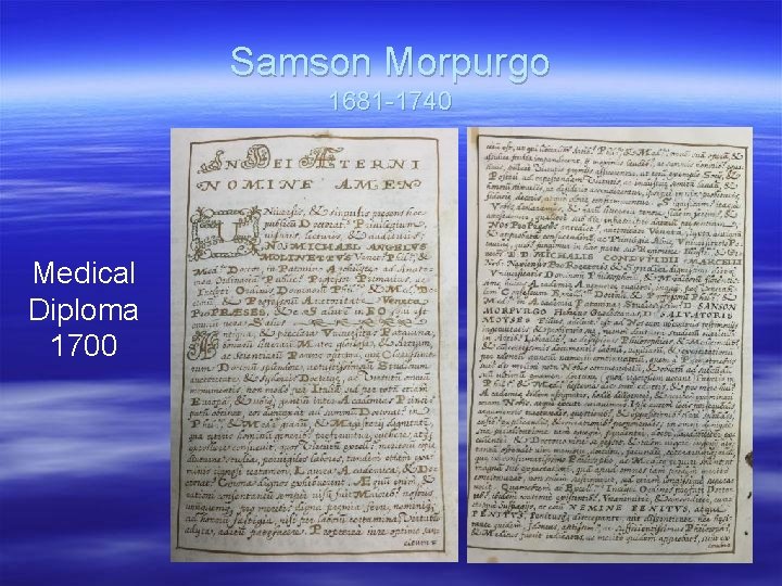 Samson Morpurgo 1681 -1740 Medical Diploma 1700 