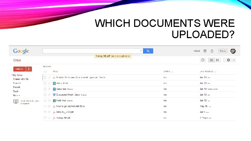 WHICH DOCUMENTS WERE UPLOADED? WHICH DOCUMENTS WERE UPLOADED?