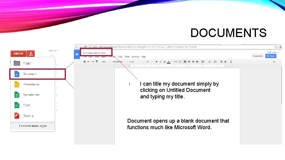 DOCUMENTS I can title my document simply by clicking on Untitled Document and typing DOCUMENTS I can title my document simply by clicking on Untitled Document and typing