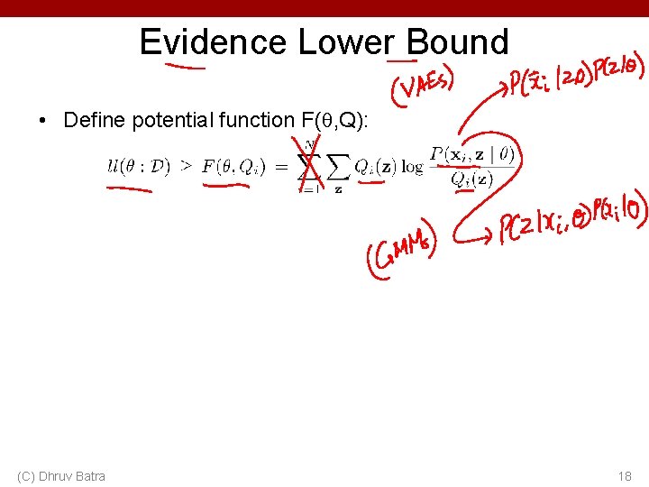 Evidence Lower Bound • Define potential function F( , Q): (C) Dhruv Batra 18 Evidence Lower Bound • Define potential function F( , Q): (C) Dhruv Batra 18