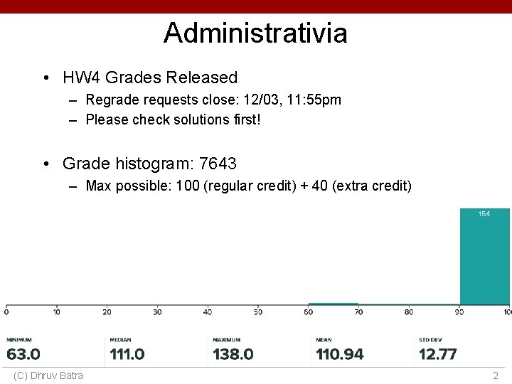 Administrativia • HW 4 Grades Released – Regrade requests close: 12/03, 11: 55 pm Administrativia • HW 4 Grades Released – Regrade requests close: 12/03, 11: 55 pm