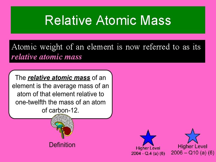 Relative Atomic Mass Atomic weight of an element is now referred to as its Relative Atomic Mass Atomic weight of an element is now referred to as its