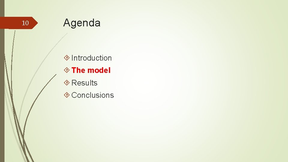 10 Agenda Introduction The model Results Conclusions 