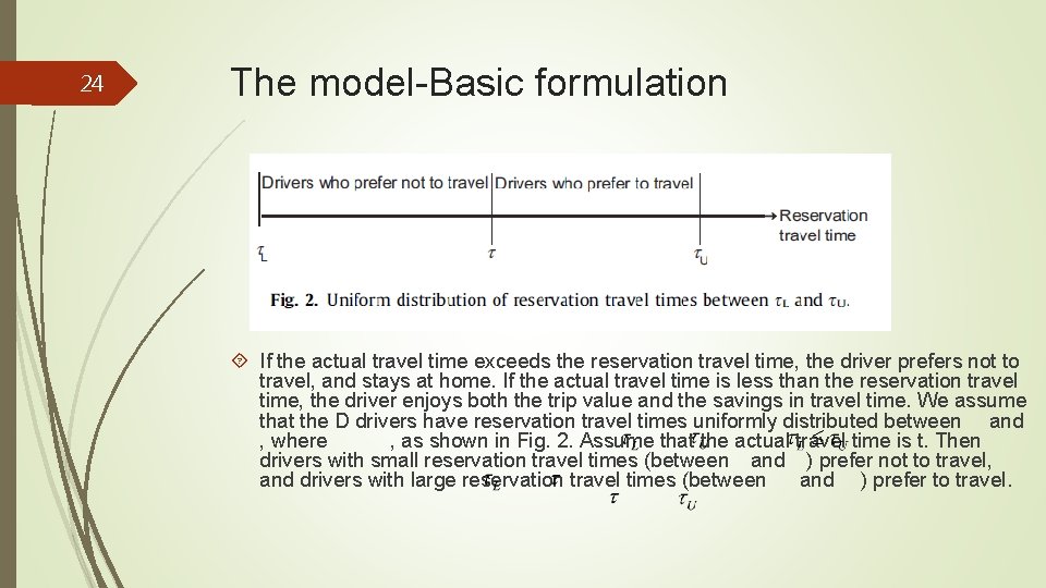 24 The model-Basic formulation If the actual travel time exceeds the reservation travel time,