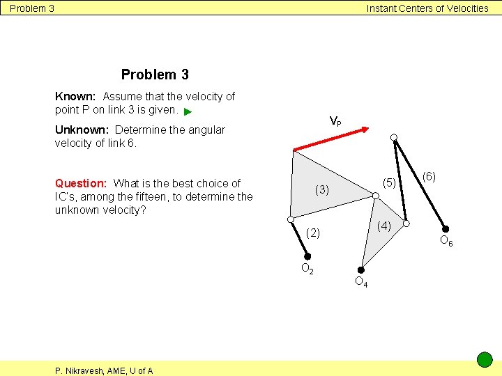 Problem 3 Instant Centers of Velocities Problem 3 Known: Assume that the velocity of