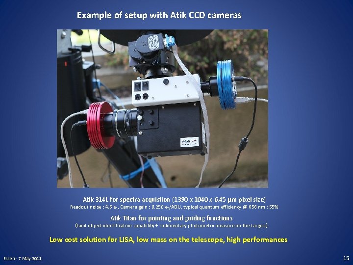 Example of setup with Atik CCD cameras Atik 314 L for spectra acquistion (1390