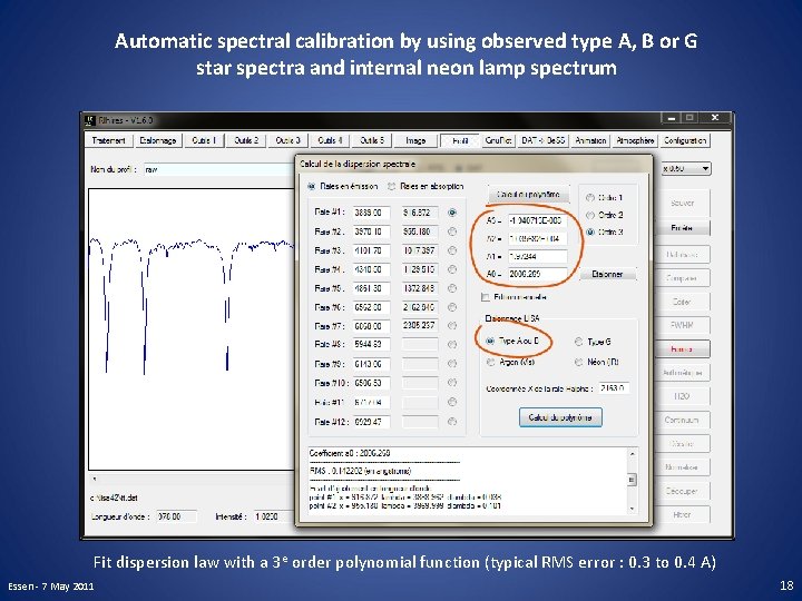 Automatic spectral calibration by using observed type A, B or G star spectra and