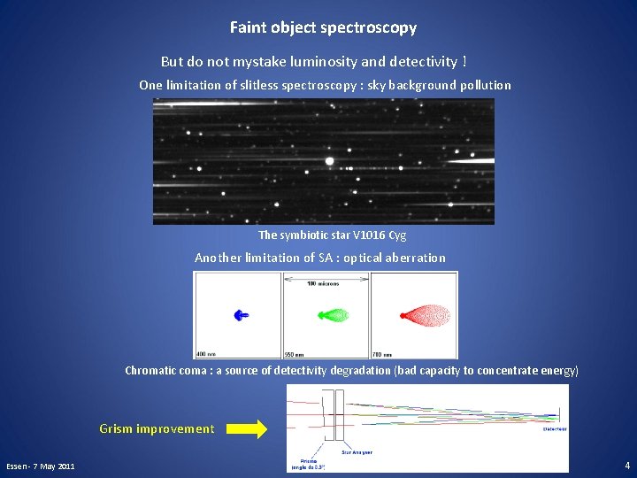 Faint object spectroscopy But do not mystake luminosity and detectivity ! One limitation of