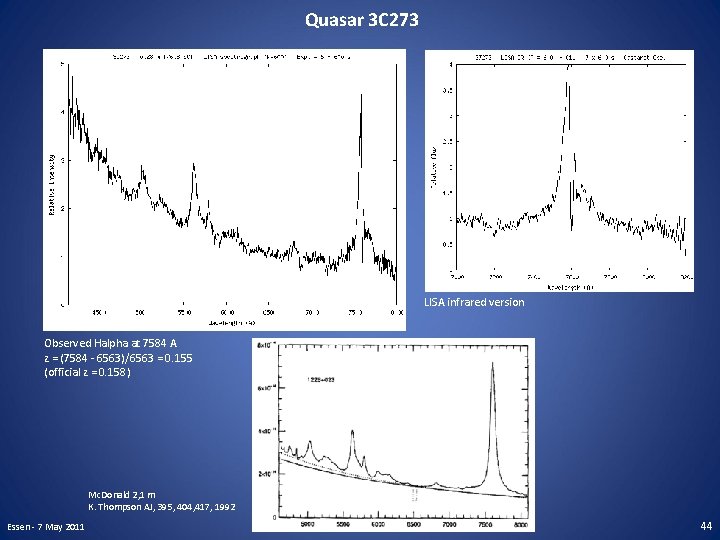 Quasar 3 C 273 LISA infrared version Observed Halpha at 7584 A z =