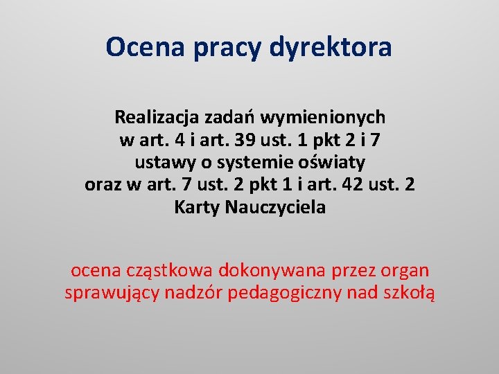 Ocena pracy dyrektora Realizacja zadań wymienionych w art. 4 i art. 39 ust. 1