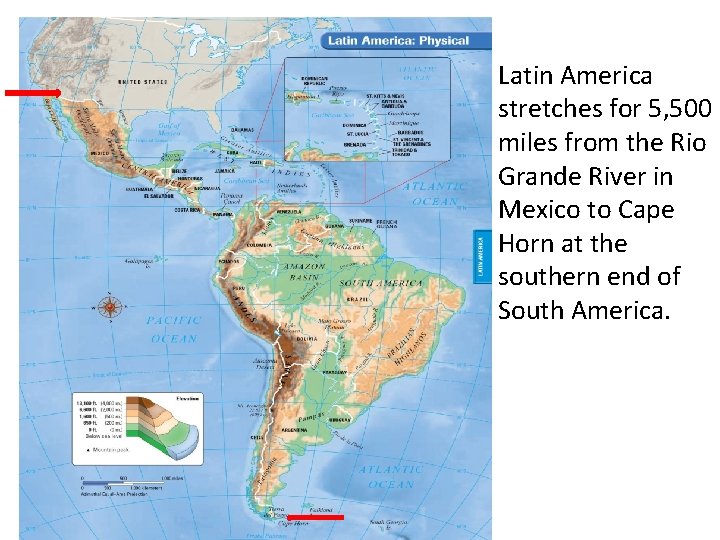 Latin America stretches for 5, 500 miles from the Rio Grande River in Mexico