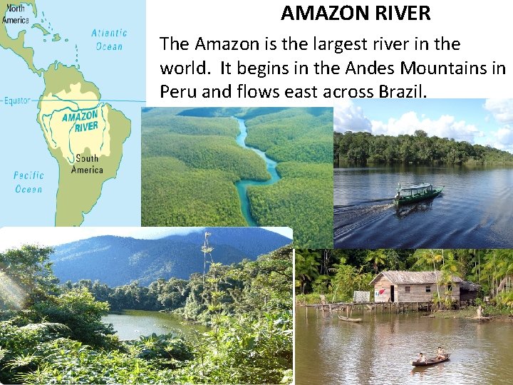 AMAZON RIVER The Amazon is the largest river in the world. It begins in