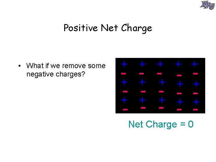 Positive Net Charge • What if we remove some negative charges? + + +