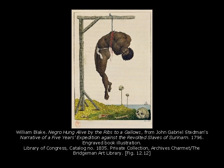 William Blake. Negro Hung Alive by the Ribs to a Gallows, from John Gabriel