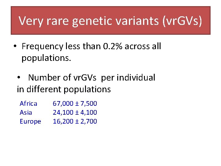 Very rare genetic variants (vr. GVs) • Frequency less than 0. 2% across all