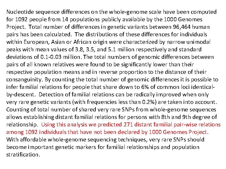 Nucleotide sequence differences on the whole-genome scale have been computed for 1092 people from