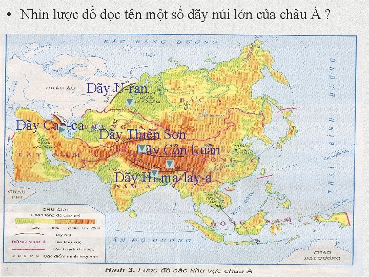  • Nhìn lược đồ đọc tên một số dãy núi lớn của châu
