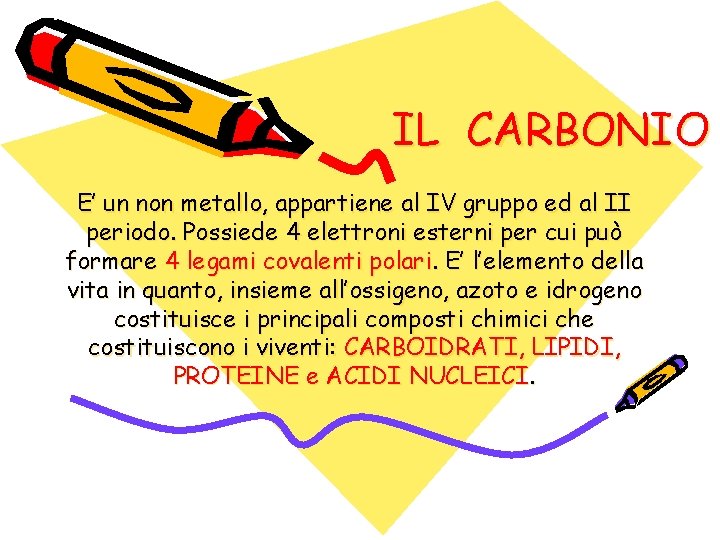 IL CARBONIO E’ un non metallo, appartiene al IV gruppo ed al II periodo.