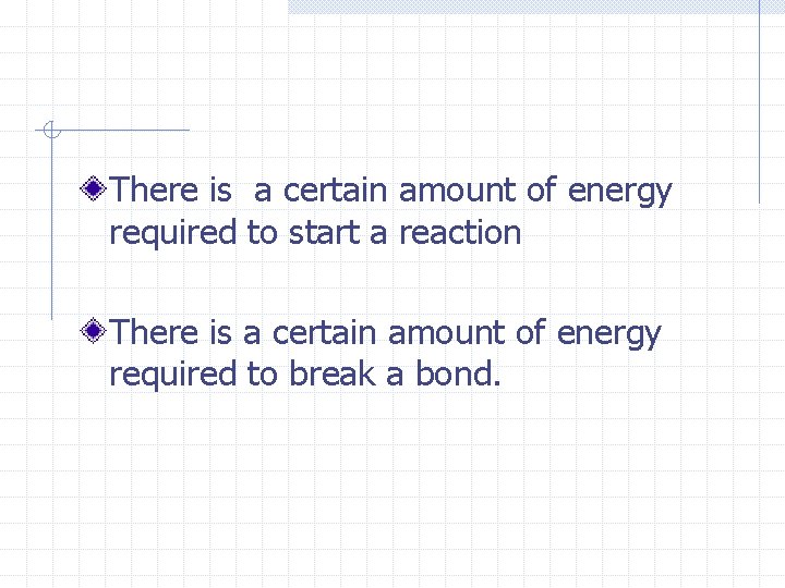 There is a certain amount of energy required to start a reaction There is