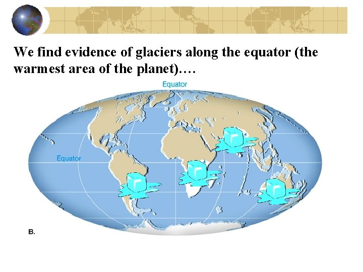 We find evidence of glaciers along the equator (the warmest area of the planet)….