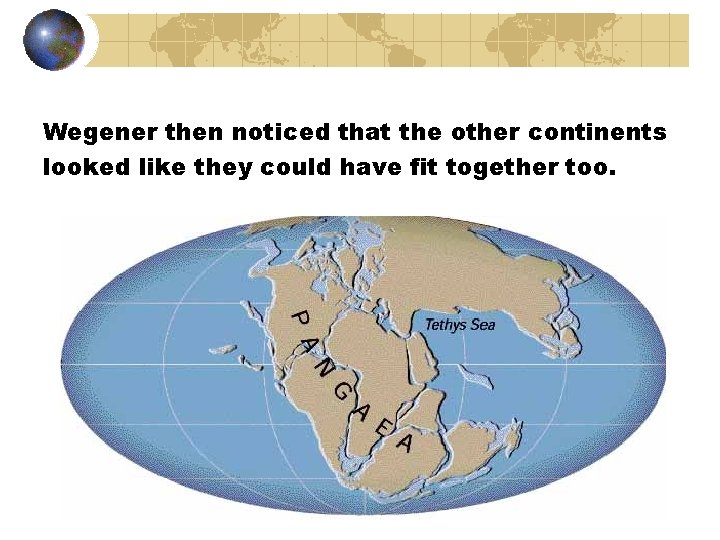 Wegener then noticed that the other continents looked like they could have fit together