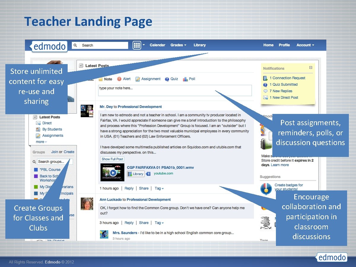 Teacher Landing Page Store unlimited content for easy re-use and sharing Post assignments, reminders,