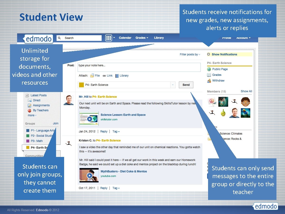 Student View Students receive notifications for new grades, new assignments, alerts or replies Unlimited