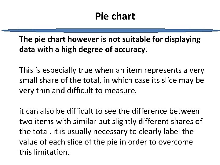 Pie chart The pie chart however is not suitable for displaying data with a