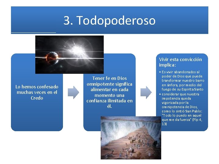 3. Todopoderoso Vivir esta convicción implica: Lo hemos confesado muchas veces en el Credo