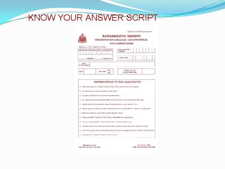 KNOW YOUR ANSWER SCRIPT 