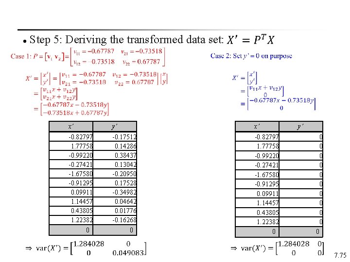 l Step 5: Deriving the transformed data set: x’ y’ x’ -0. 82797 1.