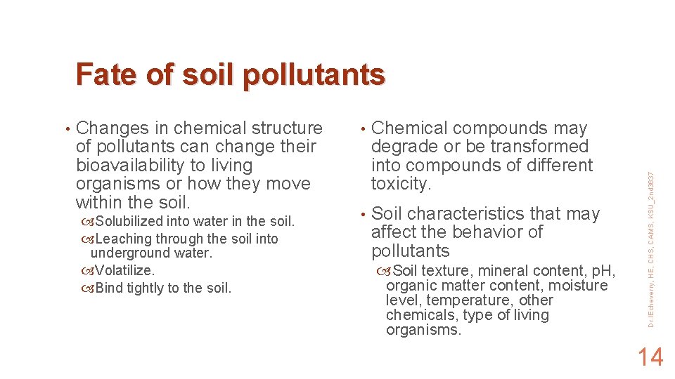  • Changes in chemical structure of pollutants can change their bioavailability to living