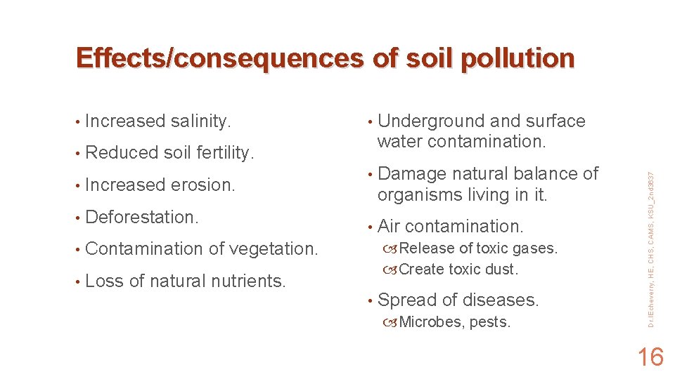  • Increased salinity. • Reduced soil fertility. • Increased erosion. • Deforestation. •