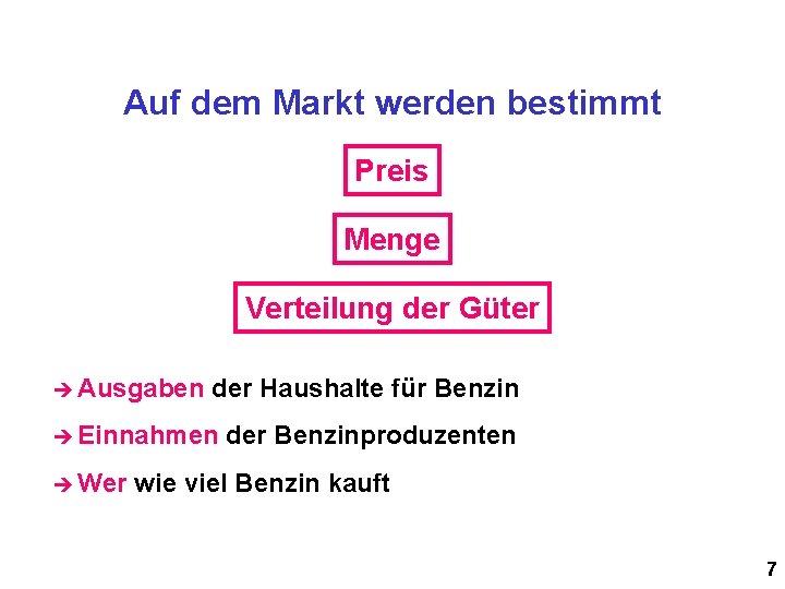 Auf dem Markt werden bestimmt Preis Menge Verteilung der Güter Ausgaben der Haushalte für