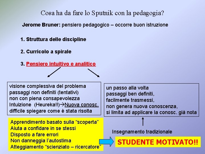 Cosa ha da fare lo Sputnik con la pedagogia? Jerome Bruner: pensiero pedagogico –