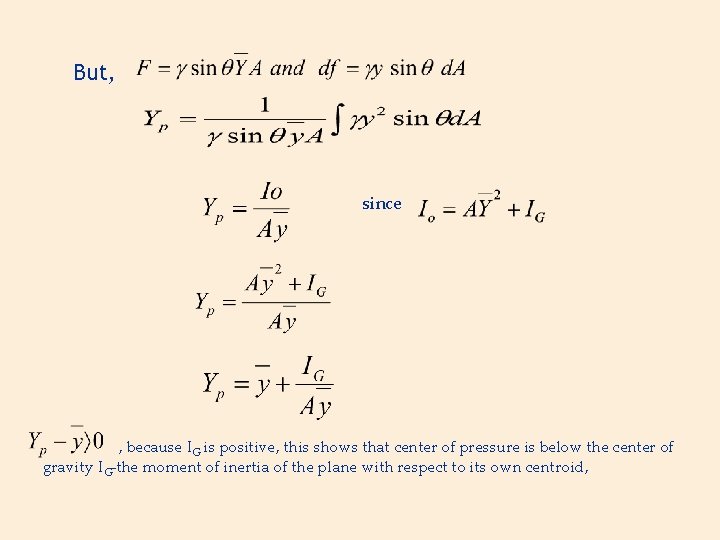 But, since , because IG is positive, this shows that center of pressure is