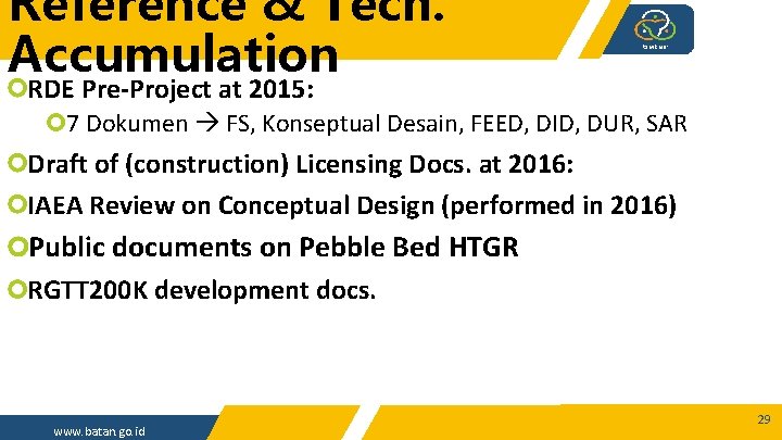 Reference & Tech. Accumulation RDE Pre-Project at 2015: 7 Dokumen FS, Konseptual Desain, FEED,