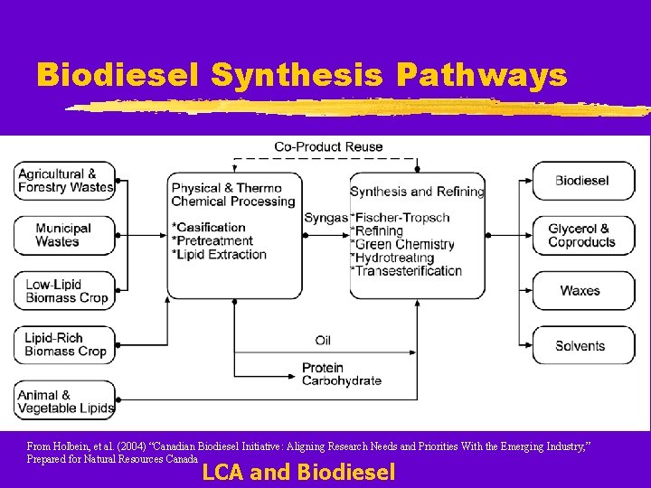 Biodiesel Synthesis Pathways From Holbein, et al. (2004) “Canadian Biodiesel Initiative: Aligning Research Needs