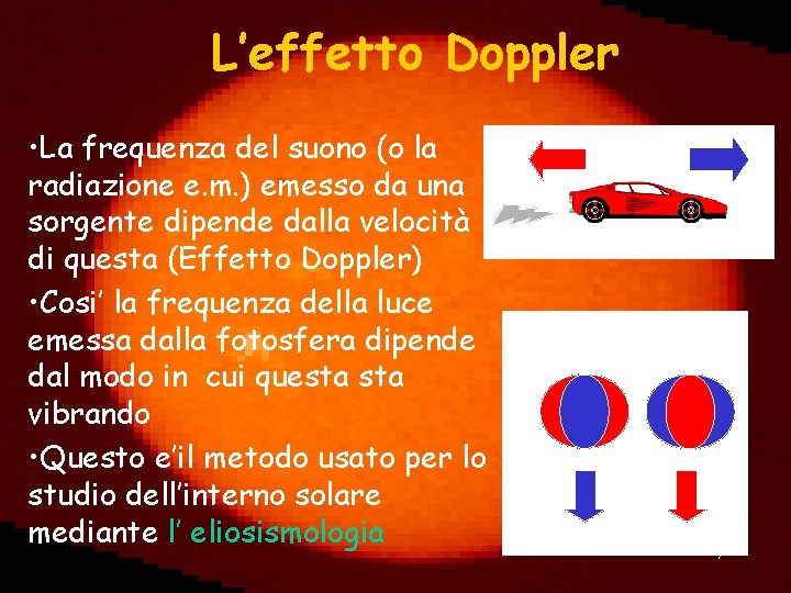 L’effetto Doppler • La frequenza del suono (o la radiazione e. m. ) emesso